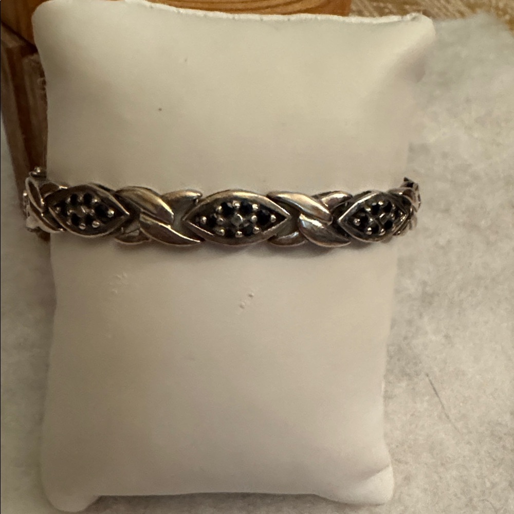 Sterling Silver and Black Rhinestone Bracelet